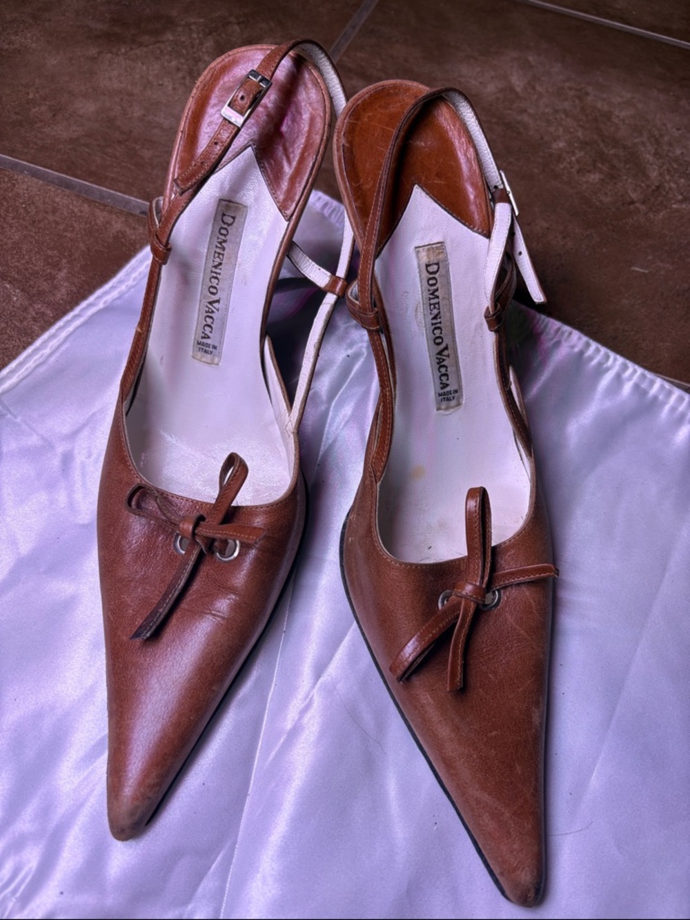 Women’s Brown Leather Pointed Slingback Heels